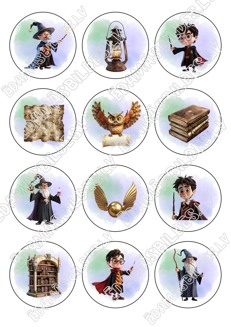 Cukura papīrs ar apdruku "Harijs Poters", aplīši 6 cm